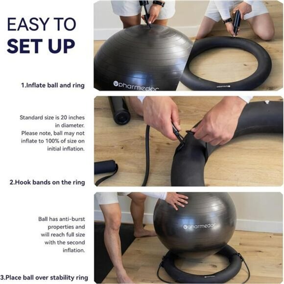 Pharmedoc Yoga Ball Chair with Base Bands Home Gym Pregnancy Birthing Ball 20in - Picture 6 of 8